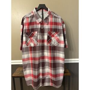 Ablanche Button Up Shirt 5XL Red Gray Plaid Black Pockets Big Tall